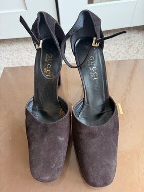 Gucci By TOM FORD Women's Dark Brown Suede Ankle-Strap Heels 6B
